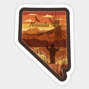 Nevada Mountain Fly Fishing State Map Art Sticker